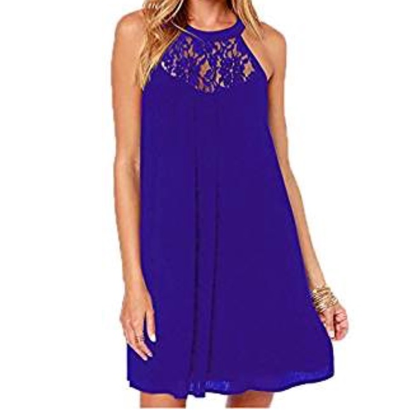 Lace  Loose Casual Mini Chiffon Dress - Picture 2 of 8